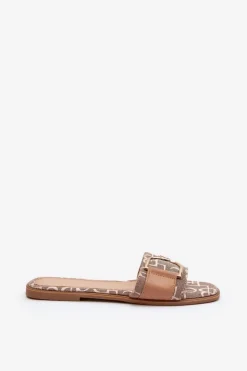 Boto Klapki Damskie Klasyczne*Błyszczące Klapki Damskie Z Ozdobą Brązowe Taleci