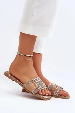 Boto Klapki Damskie Klasyczne*Błyszczące Klapki Damskie Z Ozdobą Brązowe Taleci