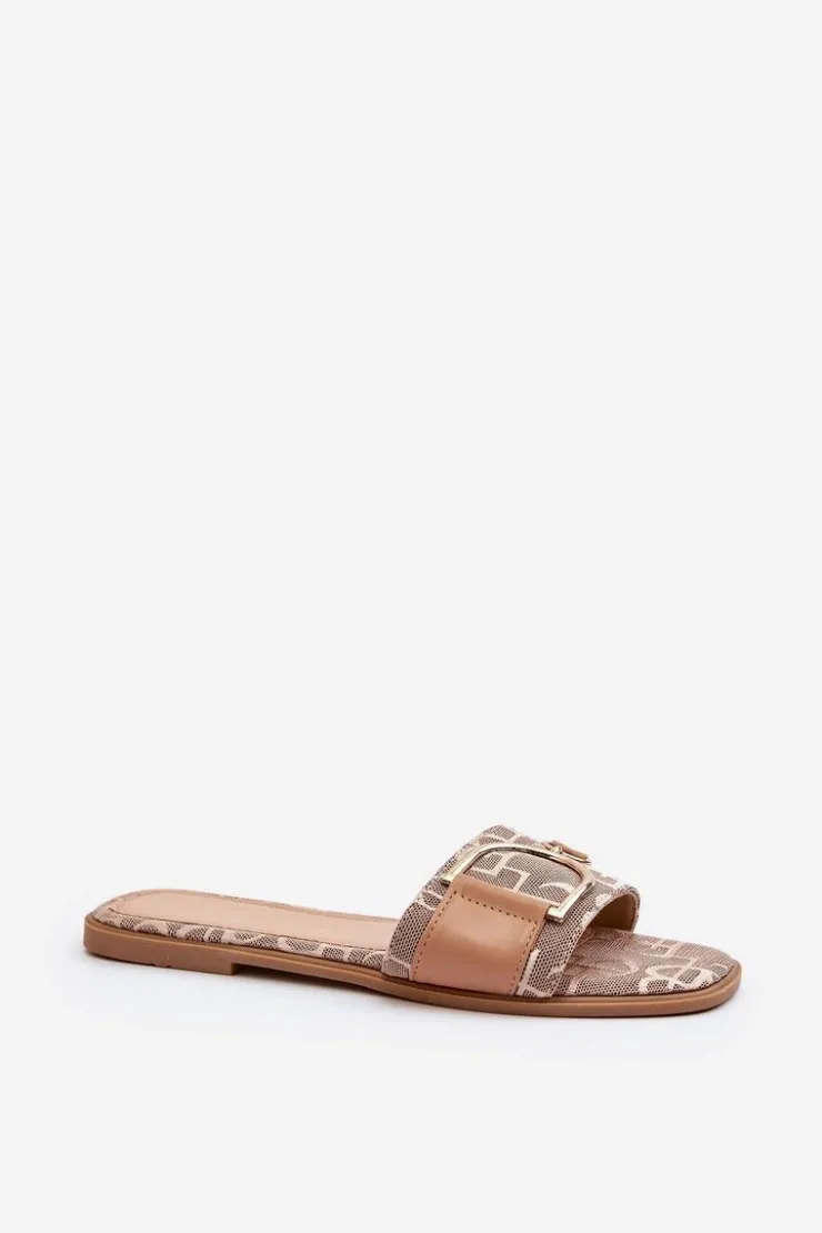 Boto Klapki Damskie Klasyczne*Błyszczące Klapki Damskie Z Ozdobą Brązowe Taleci