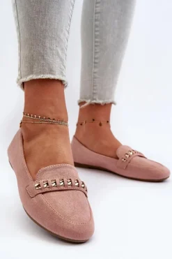 Damskie Boto Błyszczące Mokasyny Damskie Z Łańcuchem Różowe Aredilla
