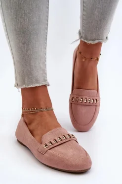 Damskie Boto Błyszczące Mokasyny Damskie Z Łańcuchem Różowe Aredilla