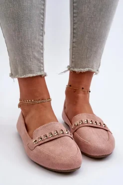 Damskie Boto Błyszczące Mokasyny Damskie Z Łańcuchem Różowe Aredilla