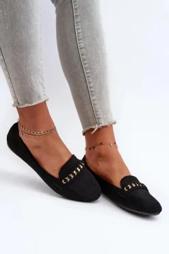Hot Boto Błyszczące Mokasyny Damskie Z Łańcuchem Czarne Aredilla