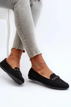 Hot Boto Błyszczące Mokasyny Damskie Z Łańcuchem Czarne Aredilla