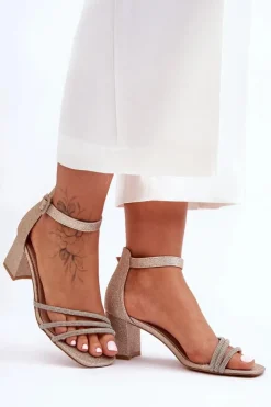 Boto Błyszczące Sandałki Na Obcasie Złote Enenor