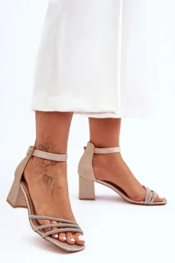 Boto Błyszczące Sandałki Na Obcasie Złote Enenor