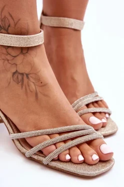 Boto Błyszczące Sandałki Na Obcasie Złote Enenor