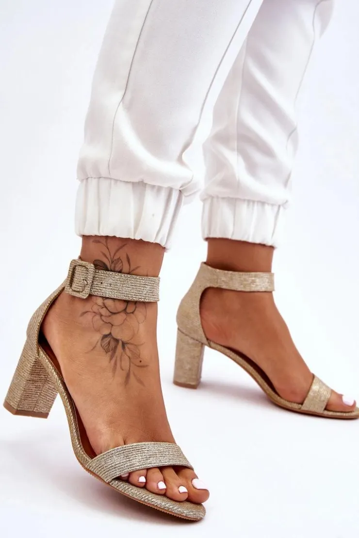 Damskie Boto Błyszczące Sandałki Na Obcasie Złote Maxim