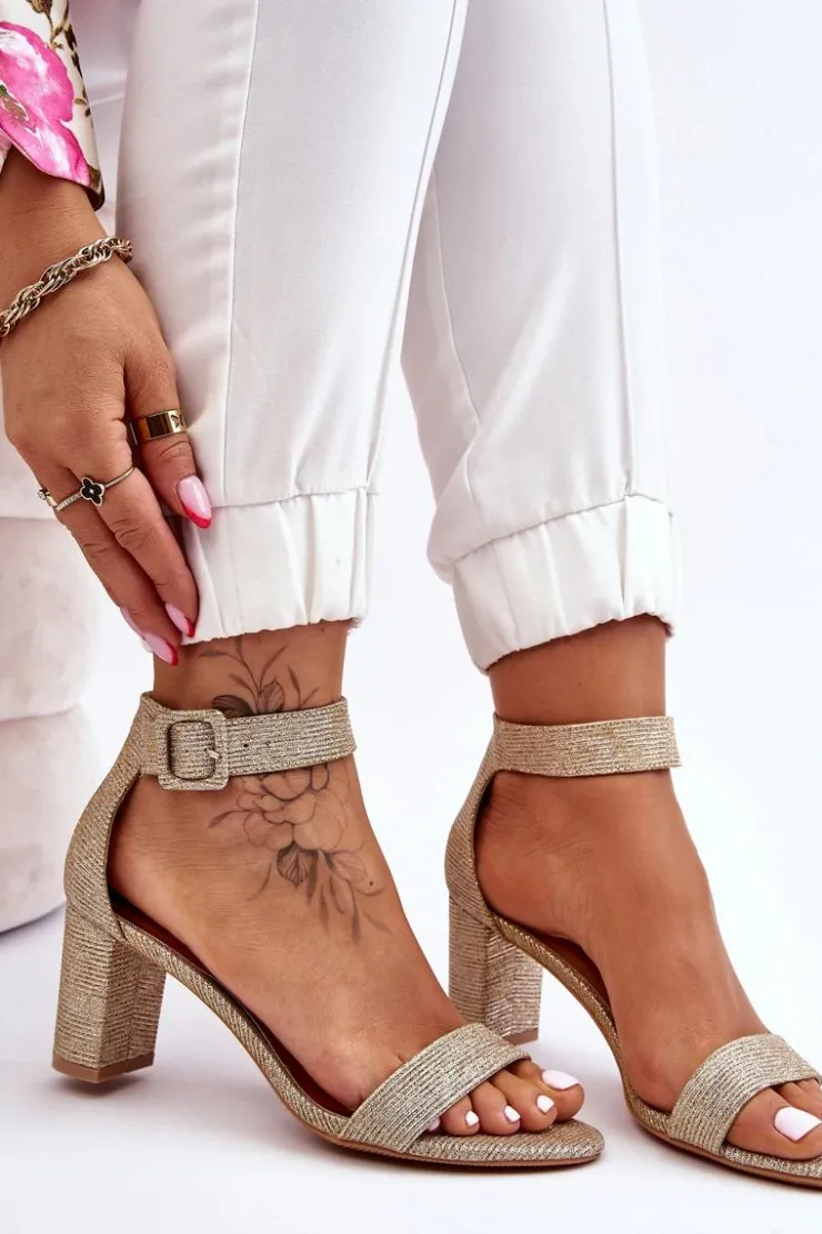 Damskie Boto Błyszczące Sandałki Na Obcasie Złote Maxim