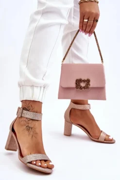 Sale Boto Błyszczące Sandałki Na Obcasie Różowe Złoto Maxim