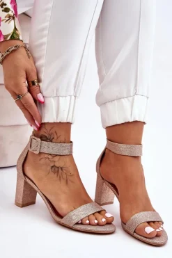 Sale Boto Błyszczące Sandałki Na Obcasie Różowe Złoto Maxim