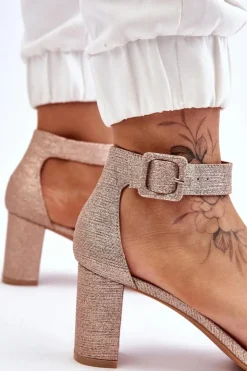 Sale Boto Błyszczące Sandałki Na Obcasie Różowe Złoto Maxim