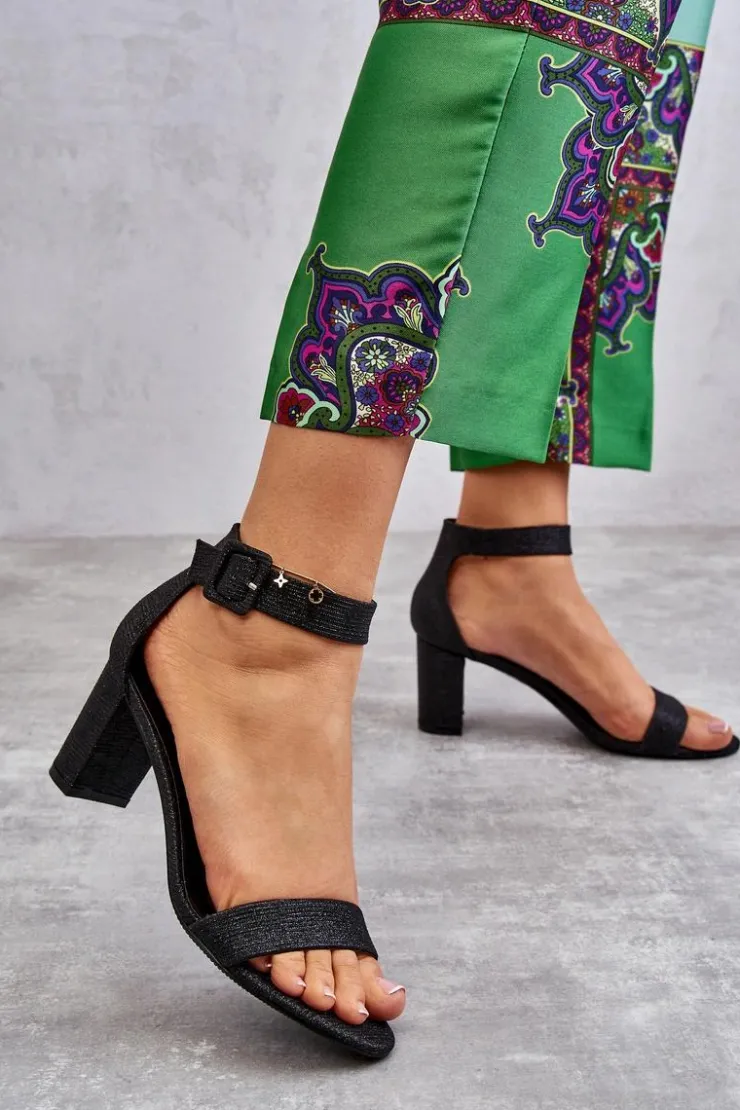 Boto Sandały Na Obcasie*Błyszczące Sandałki Na Obcasie Czarne Maxim Czarny