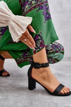 Boto Sandały Na Obcasie*Błyszczące Sandałki Na Obcasie Czarne Maxim Czarny