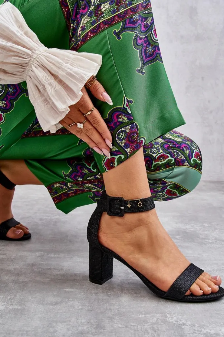 Boto Sandały Na Obcasie*Błyszczące Sandałki Na Obcasie Czarne Maxim Czarny