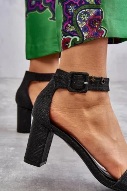 Boto Sandały Na Obcasie*Błyszczące Sandałki Na Obcasie Czarne Maxim Czarny