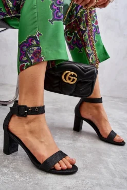 Boto Sandały Na Obcasie*Błyszczące Sandałki Na Obcasie Czarne Maxim Czarny