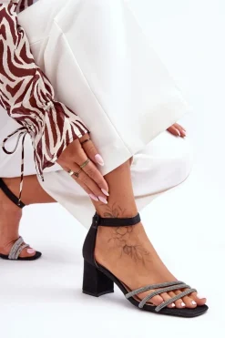 Sale Boto Błyszczące Sandałki Na Obcasie Czarne Enenor