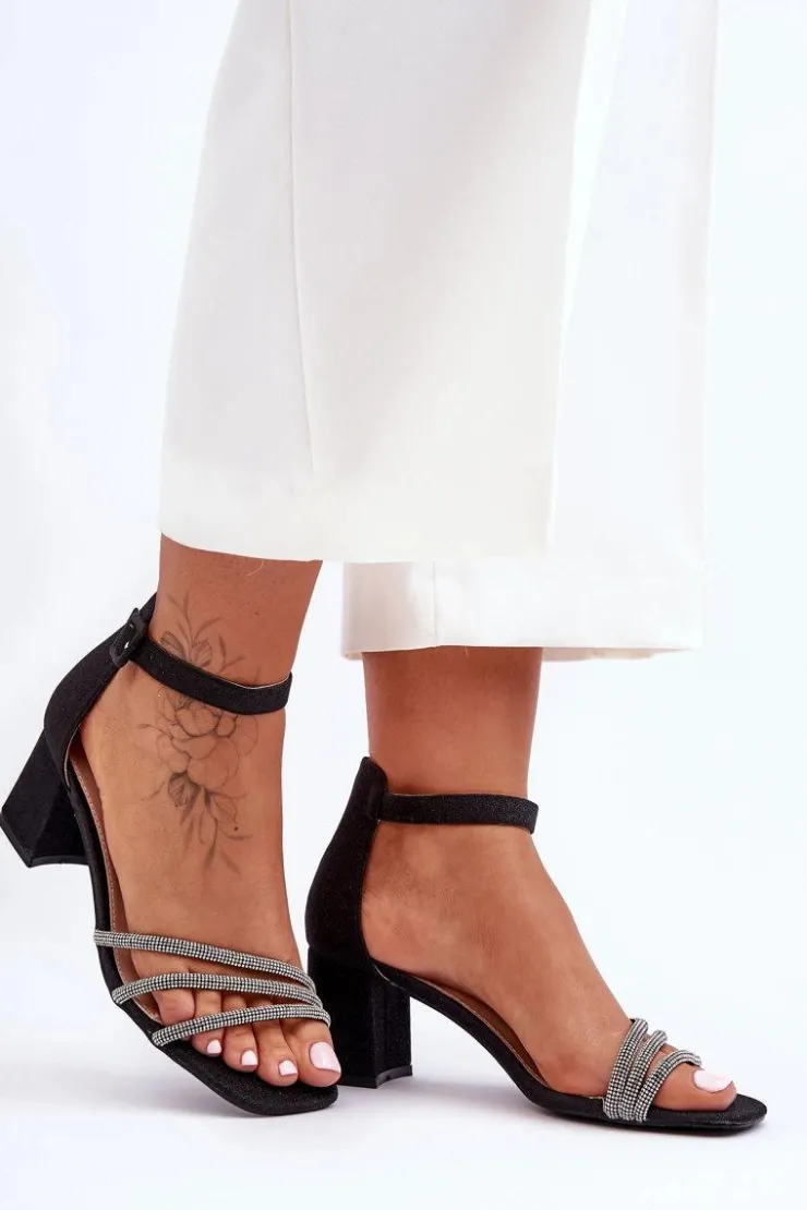 Sale Boto Błyszczące Sandałki Na Obcasie Czarne Enenor