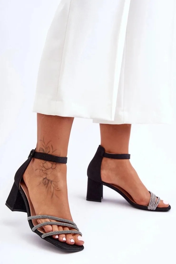 Sale Boto Błyszczące Sandałki Na Obcasie Czarne Enenor