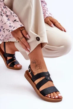 Damskie Boto Błyszczące Sandały Damskie Czarne Catalia