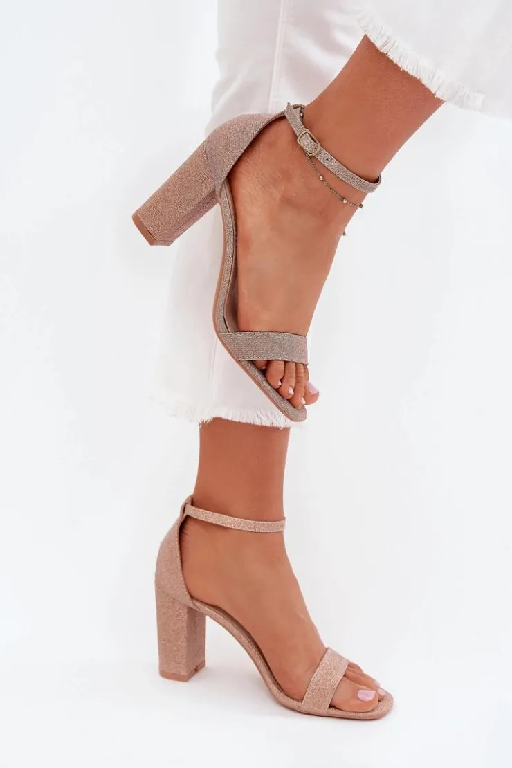 Damskie Boto Błyszczące Sandały Damskie Na Słupku Różowe Złoto Kavina