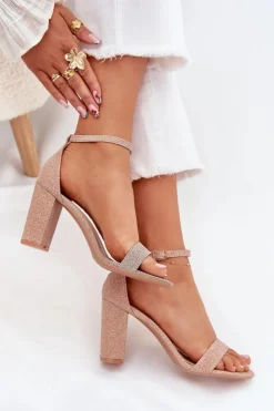 Damskie Boto Błyszczące Sandały Damskie Na Słupku Różowe Złoto Kavina