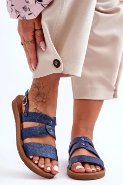 Boto Sandały Płaskie*Błyszczące Sandały Damskie Niebieskie Catalia