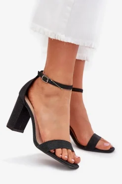 Hot Boto Błyszczące Sandały Damskie Na Słupku Czarne Kavina Czarny