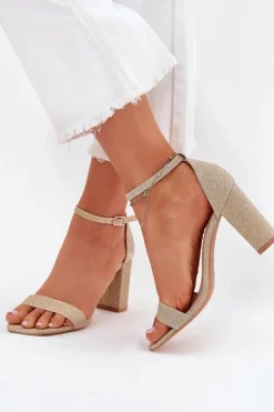 Damskie Boto Błyszczące Sandały Damskie Na Słupku Złote Kavina