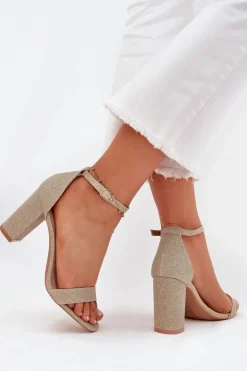 Damskie Boto Błyszczące Sandały Damskie Na Słupku Złote Kavina