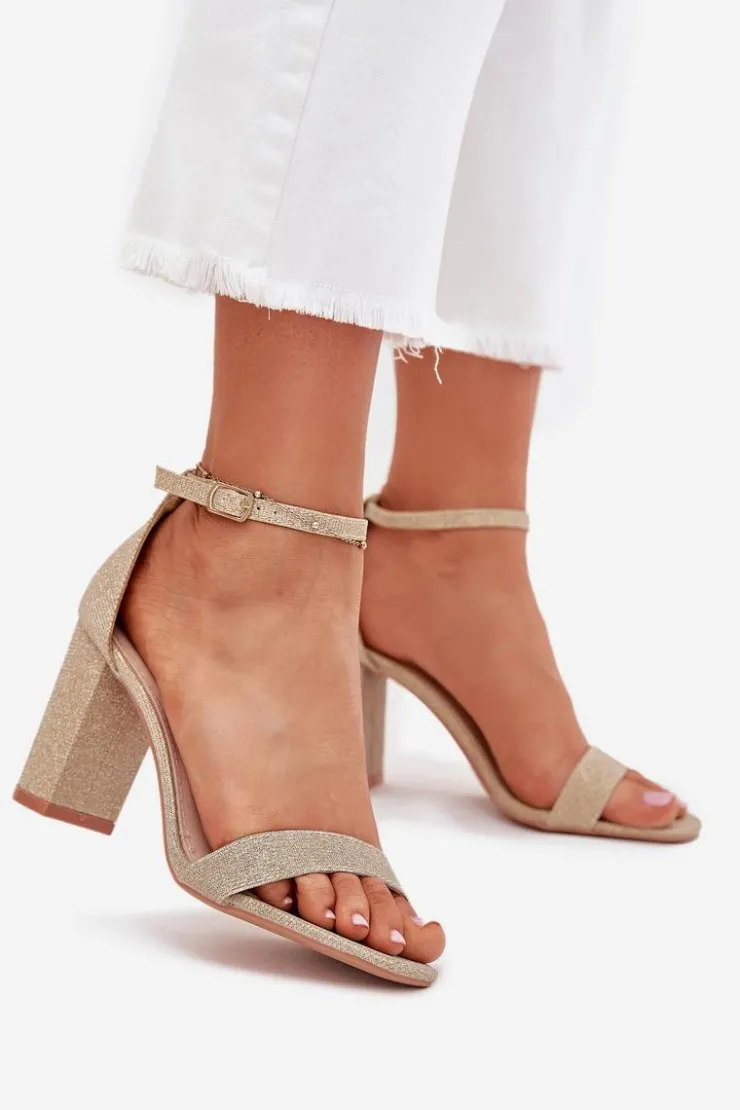 Damskie Boto Błyszczące Sandały Damskie Na Słupku Złote Kavina