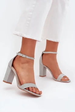 Boto Sandały Na Słupku|Sandały Na Obcasie*Błyszczące Sandały Damskie Na Słupku Srebrne Kavina Srebrny