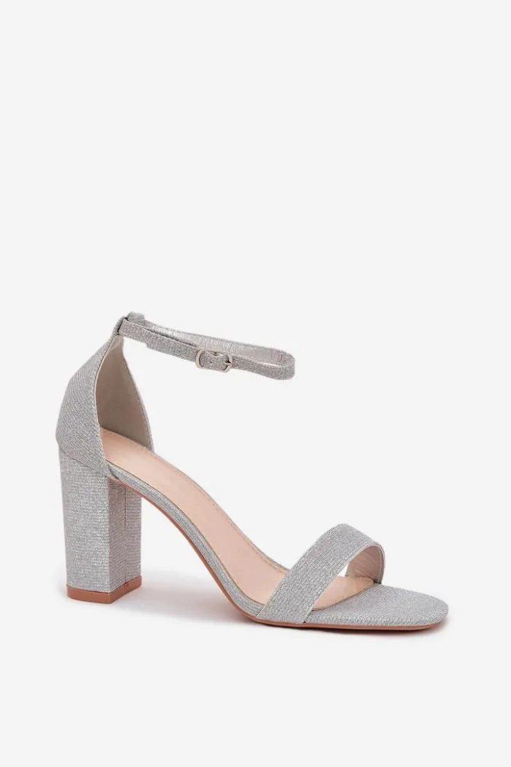 Boto Sandały Na Słupku|Sandały Na Obcasie*Błyszczące Sandały Damskie Na Słupku Srebrne Kavina Srebrny