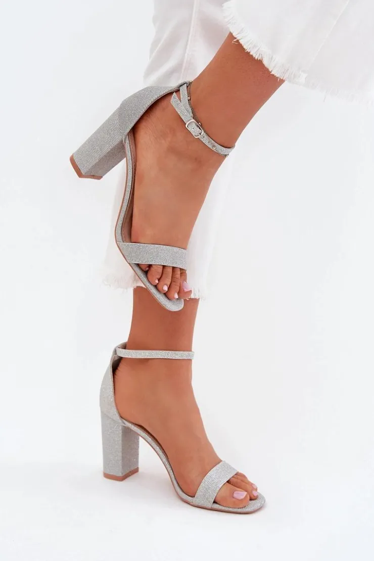Boto Sandały Na Słupku|Sandały Na Obcasie*Błyszczące Sandały Damskie Na Słupku Srebrne Kavina Srebrny