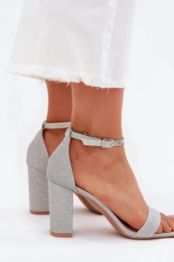 Boto Sandały Na Słupku|Sandały Na Obcasie*Błyszczące Sandały Damskie Na Słupku Srebrne Kavina Srebrny