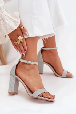 Boto Sandały Na Słupku|Sandały Na Obcasie*Błyszczące Sandały Damskie Na Słupku Srebrne Kavina Srebrny