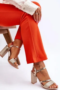 Damskie Buty damskie Vinceza Błyszczące Sandały Na Obcasie Złote Alicia