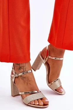 Damskie Buty damskie Vinceza Błyszczące Sandały Na Obcasie Złote Alicia