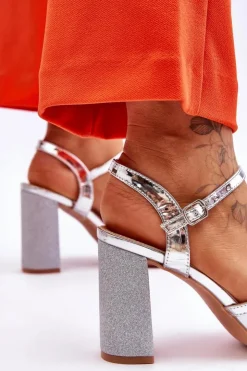 Buty damskie Vinceza Sandały Na Obcasie*Błyszczące Sandały Na Obcasie Srebrne Alicia