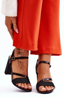 Buty damskie Vinceza Sandały Na Obcasie*Błyszczące Sandały Na Obcasie Czarne Alicia Czarny