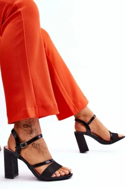 Buty damskie Vinceza Sandały Na Obcasie*Błyszczące Sandały Na Obcasie Czarne Alicia Czarny