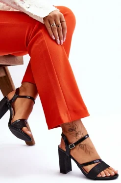 Buty damskie Vinceza Sandały Na Obcasie*Błyszczące Sandały Na Obcasie Czarne Alicia Czarny