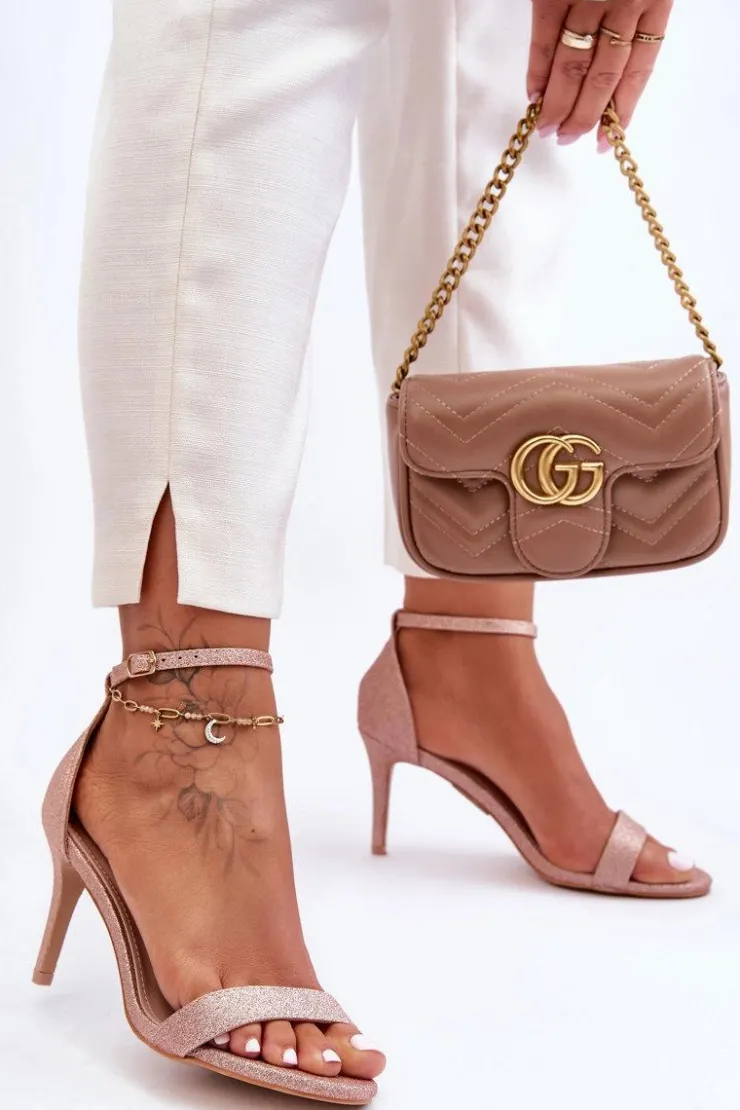 Damskie Boto Błyszczące Sandały Na Szpilce Różowe Złoto Gedna