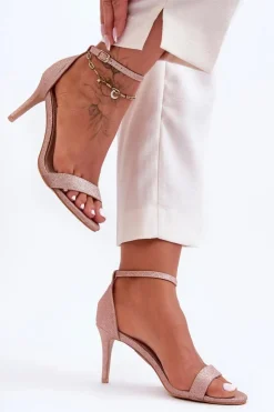 Damskie Boto Błyszczące Sandały Na Szpilce Różowe Złoto Gedna