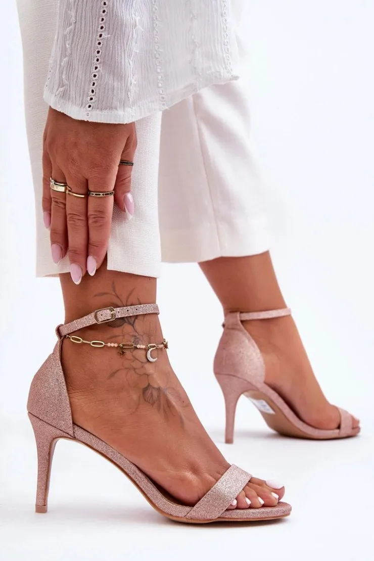 Damskie Boto Błyszczące Sandały Na Szpilce Różowe Złoto Gedna