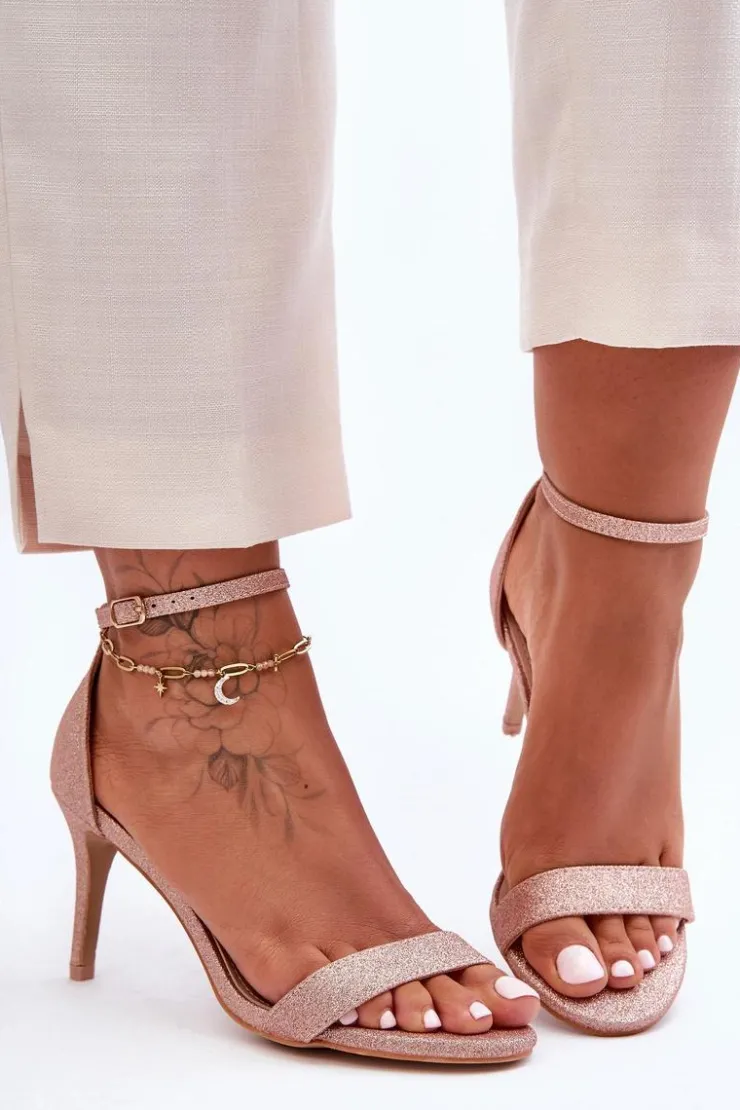 Damskie Boto Błyszczące Sandały Na Szpilce Różowe Złoto Gedna