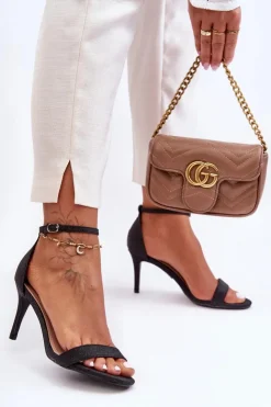 Boto Sandały Na Obcasie*Błyszczące Sandały Na Szpilce Czarne Gedna