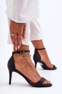 Boto Sandały Na Obcasie*Błyszczące Sandały Na Szpilce Czarne Gedna