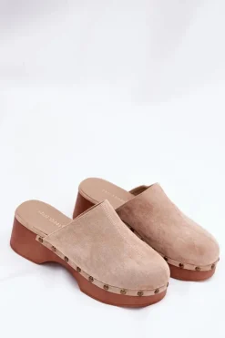 Damskie Boto Chodaki Klapki Damskie Z Ćwiekami Eko Zamszowe Beżowe Ellason